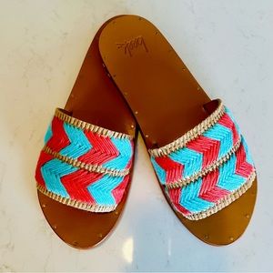 Beek lovebird slide in aqua and tangerine woven upper. NWOT/Box